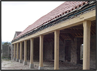 Water and tanin stains removed from new green oak columns.
